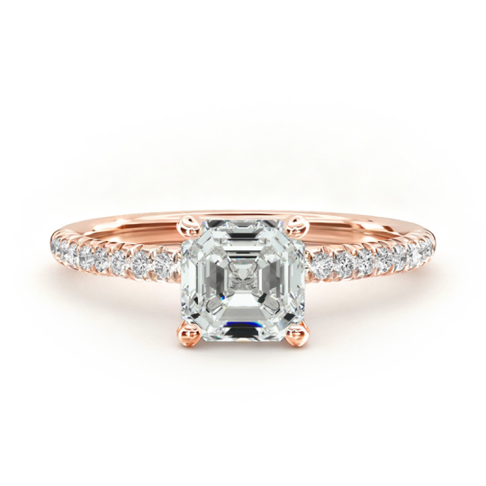 Anillo de compromiso de oro rosa de 10 quilates con pavé de diamantes de laboratorio