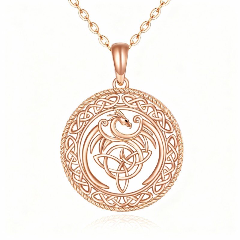 Collar con colgante de fénix y nudo celta en oro rosa de 10 quilates-1