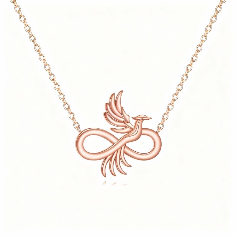 Colar com pendente de fénix em ouro rosa 10K-1