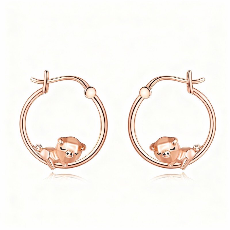14K Rose Gold Pig Hoop Earrings-1