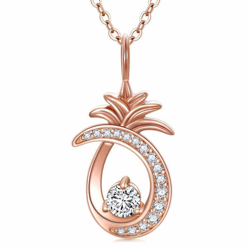 18K Rose Gold Cubic Zirconia Pineapple Pendant Necklace-1