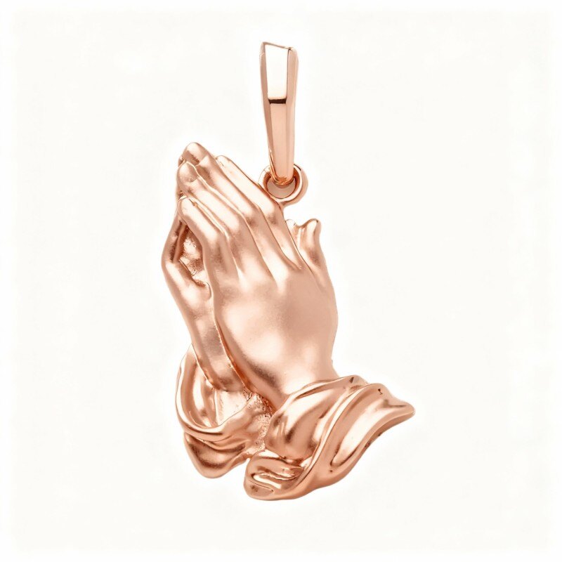Pendentif mains en prière en or rose 10 carats-1