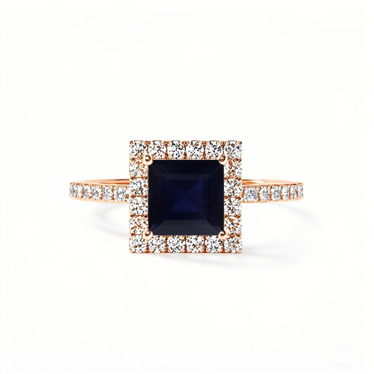 Anillo de compromiso personalizado de oro rosa de 18 quilates con corte princesa y piedras preciosas-1