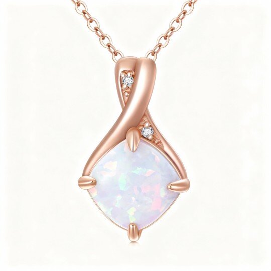 10K Rose Gold Princess Cut Diamond & Opal Infinity Symbol Pendant Necklace