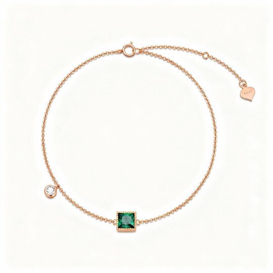 سوار من الذهب الوردي عيار 10 قيراط مع سحر الزمرد المقطوع على شكل أميرة