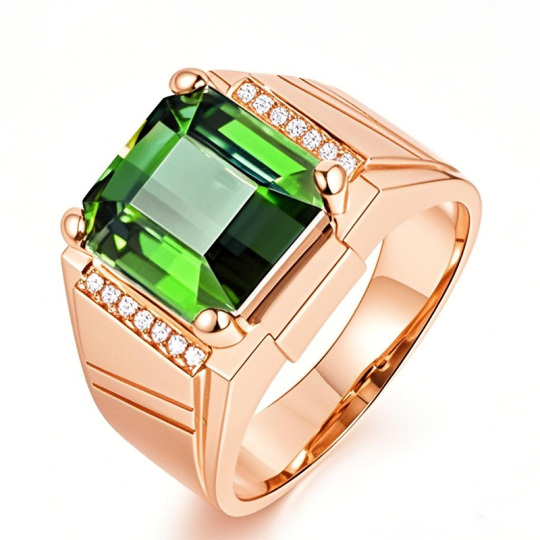 10K Rose Gold Princess Cut Emerald Ring for Men