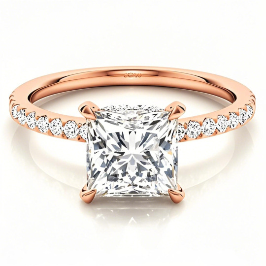 10K Rose Gold Princess Cut Halo Moissanite Engagement Ring