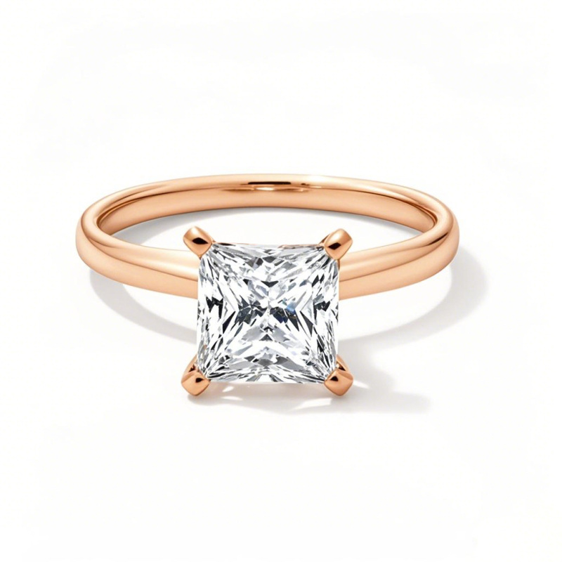 10K Rose Gold Princess Cut Lab Created Diamond Engraving Solitaire Engagement Band D VVS1-VS1 3EX IGI Certified-1