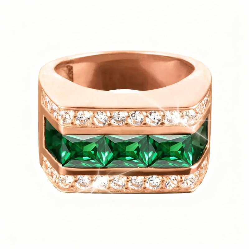 18K Rose Gold Princess Cut Cubic Zirconia & Moissanite Personalized Birthstone & Personalized Engraving Engagement Ring for Men-1