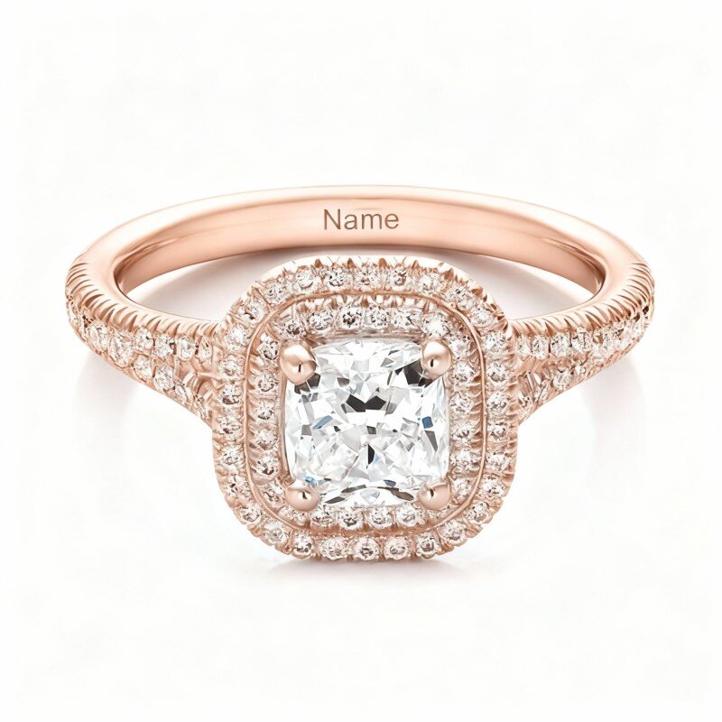 10K Rose Gold Princess Cut Moissanite Personalized Engraving Wedding Ring-1