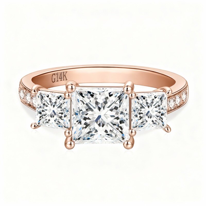 10K Rose Gold Princess Cut Moissanite Square Engagement Ring-18