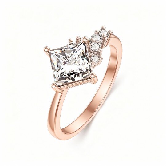 10K Rose Gold Princess Cut Moissanite Wedding Ring
