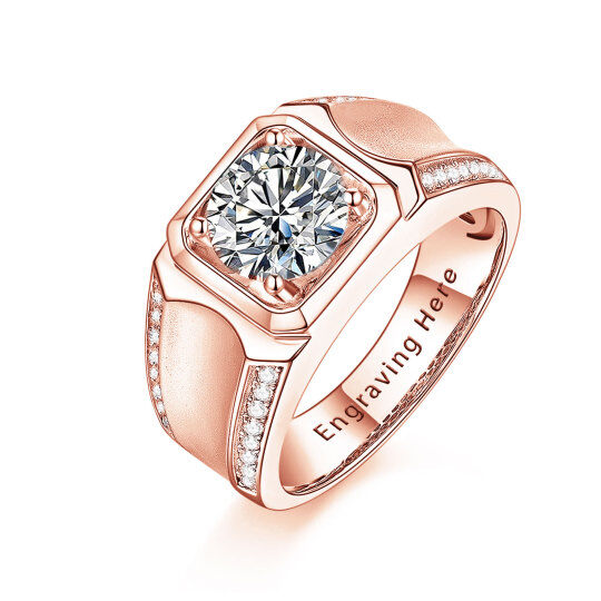10K Rose Gold Princess Cut Shaped Moissanite Personalized Engraving & Engagement Ring for Men