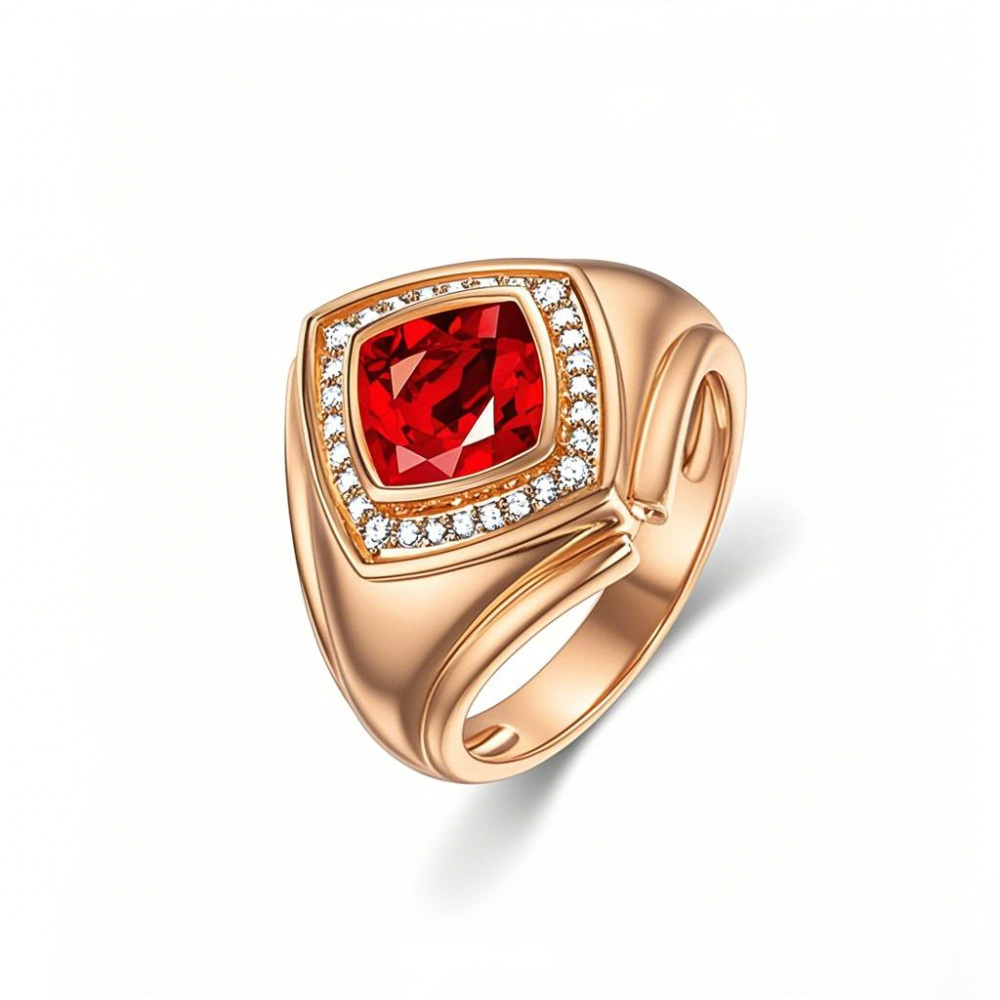 18K Rose Gold Princess Cut Shaped Cubic Zirconia Personalized Engraving Ring for Men-1