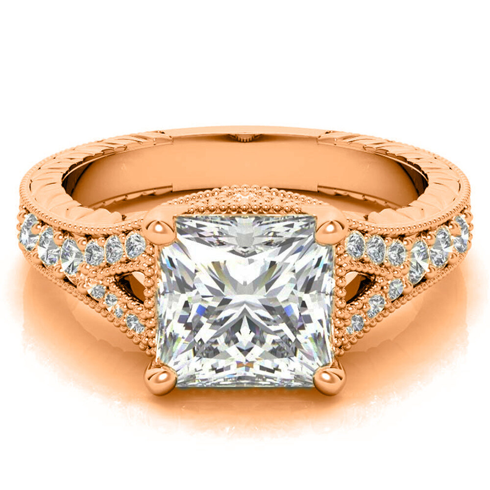 10K Rose Gold Princess Cut Vintage Moissanite Engagement Ring-1