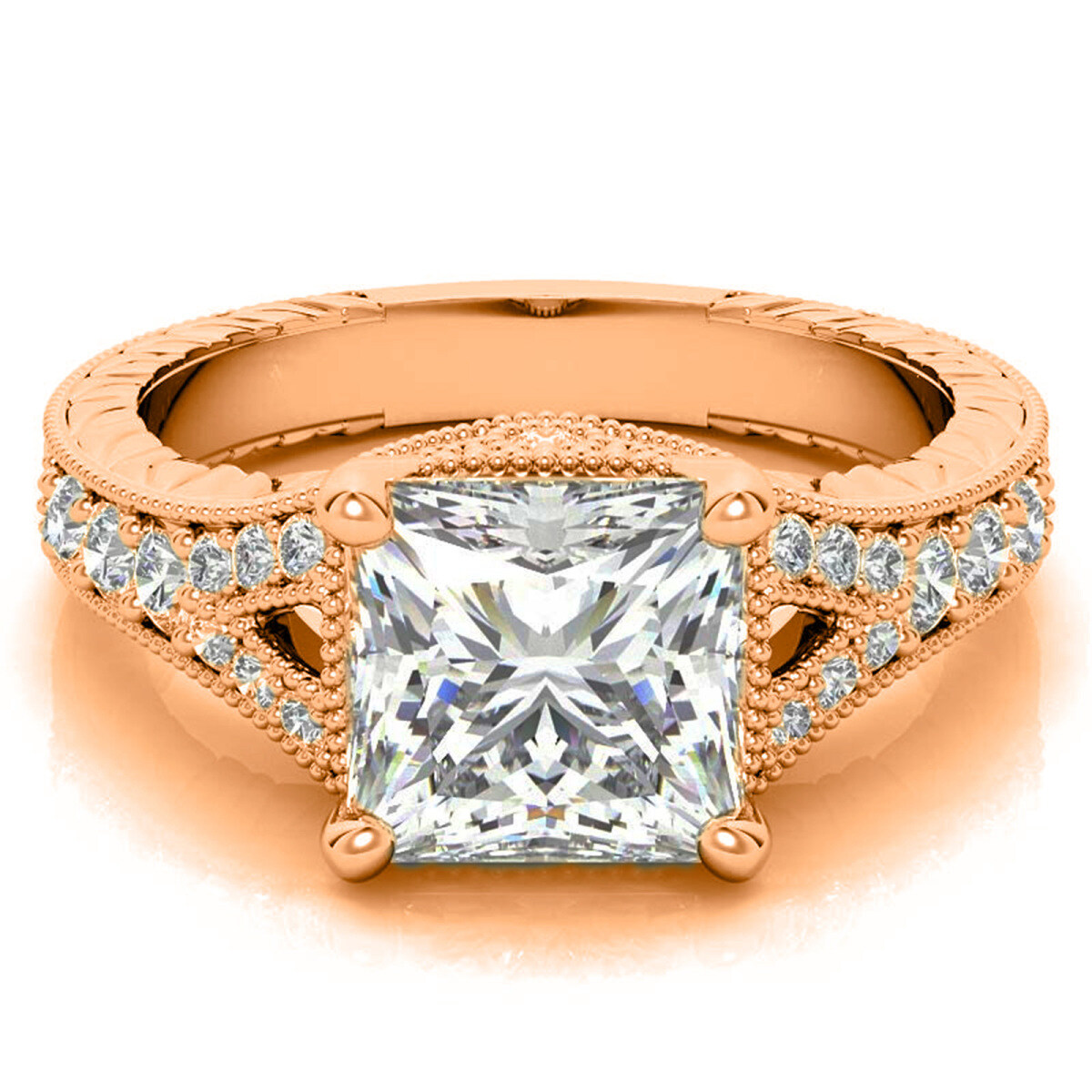 Anillo de compromiso vintage de moissanita con corte princesa en oro rosa de 18 quilates-1