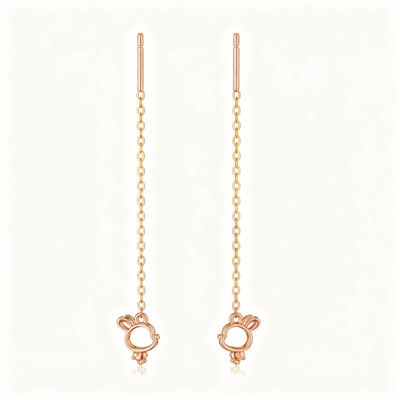 Pendientes colgantes de conejo en oro rosa de 18 quilates-1