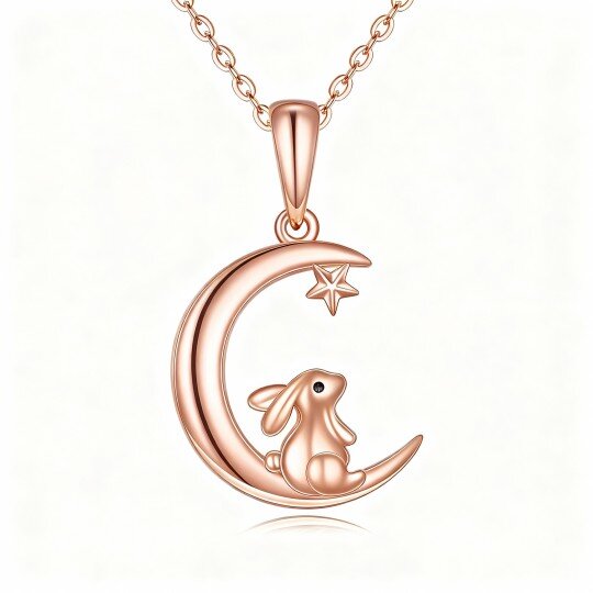 10K Rose Gold Rabbit & Moon Pendant Necklace