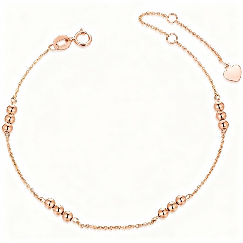 18K Rose Gold Round Bead Station Chain Bracelet-1