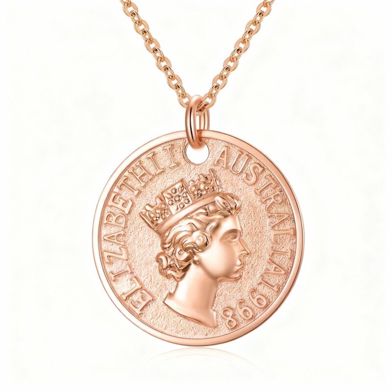 Collar con moneda redonda de oro rosa de 14 quilates-1