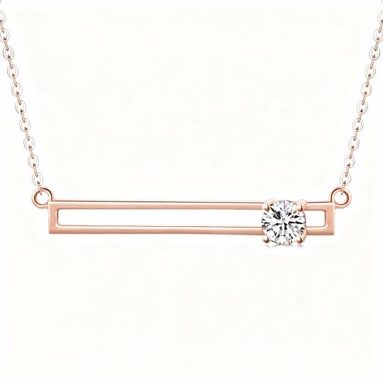 10K Rose Gold Round Cut Cubic Zirconia Bar Necklace