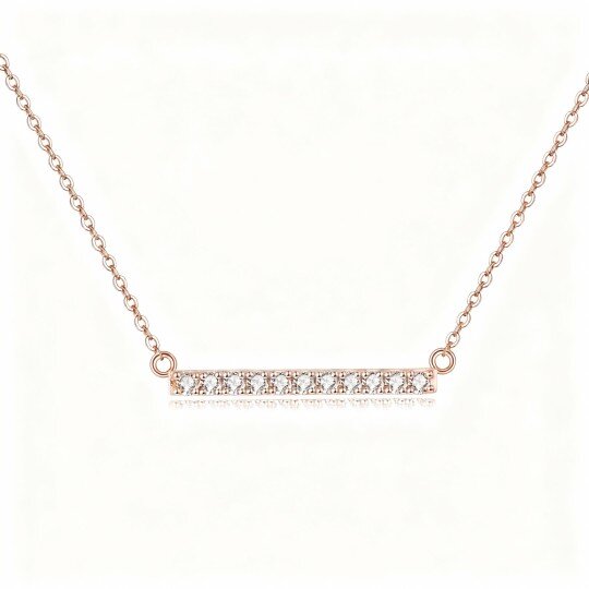10K Rose Gold Round Cut Cubic Zirconia Bar Bar Necklace
