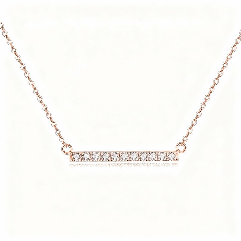 Colar em forma de barra com zircónia cúbica de corte redondo em ouro rosa 10K-10
