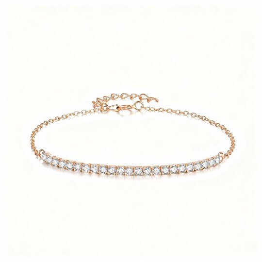 10K Rose Gold Round Cut Cubic Zirconia Bar Tennis Chain Bracelet