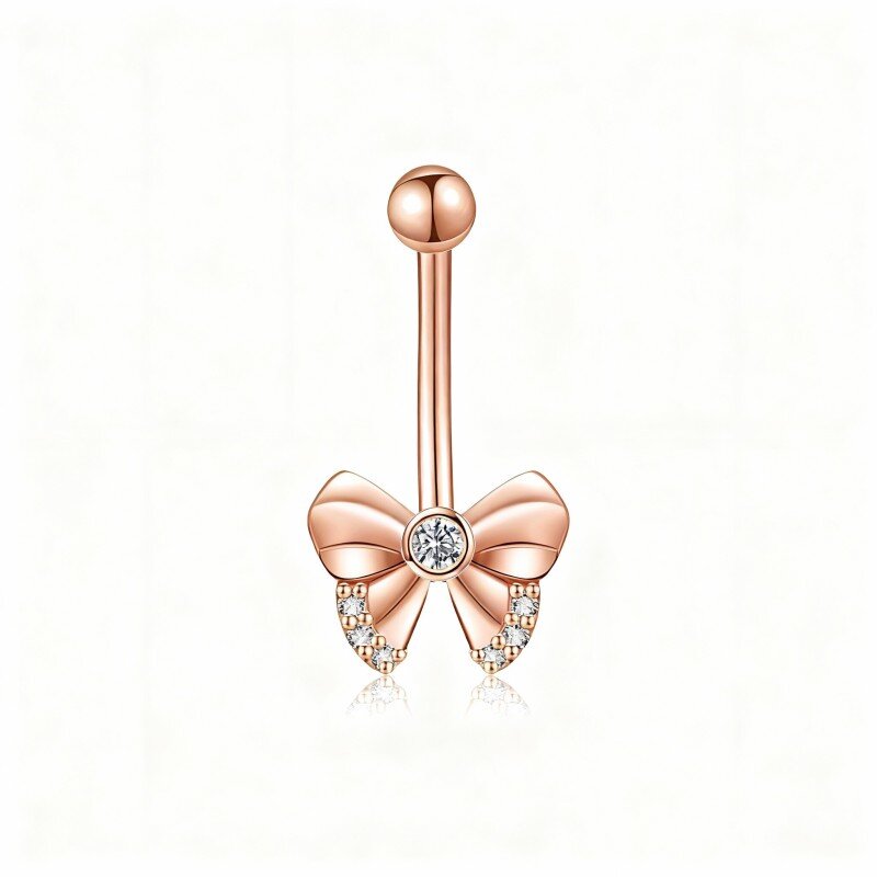 خاتم سرة البطن من الذهب الوردي عيار 14 قيراطًا بقطع دائري مرصع بالزركونيا المكعبة-1