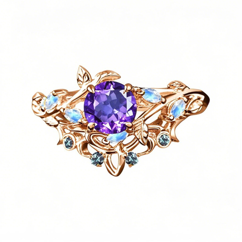 18K Rose Gold Round Cut Bridal Set Vintage Vine Wedding Bridal Anniversary Proposal Ring Set-1