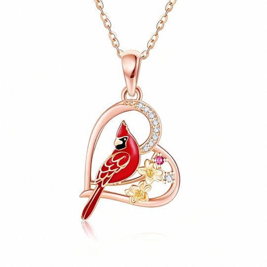 10K Rose Gold Round Cut Cubic Zirconia Cardinal Pendant Necklace