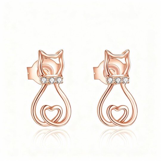 10K Rose Gold Round Cut Cubic Zirconia Cat Stud Earrings