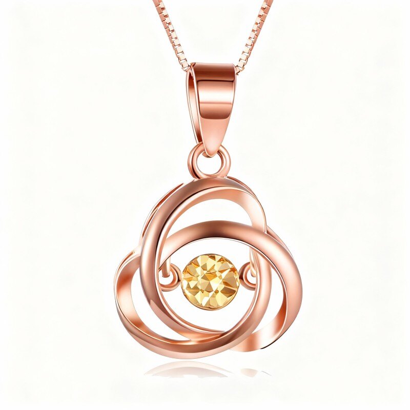 قلادة من الذهب الوردي عيار 18 قيراطًا مرصعة بأحجار الزركونيا المكعبة ذات القطع الدائري بتصميم عقدة سلتيك-1