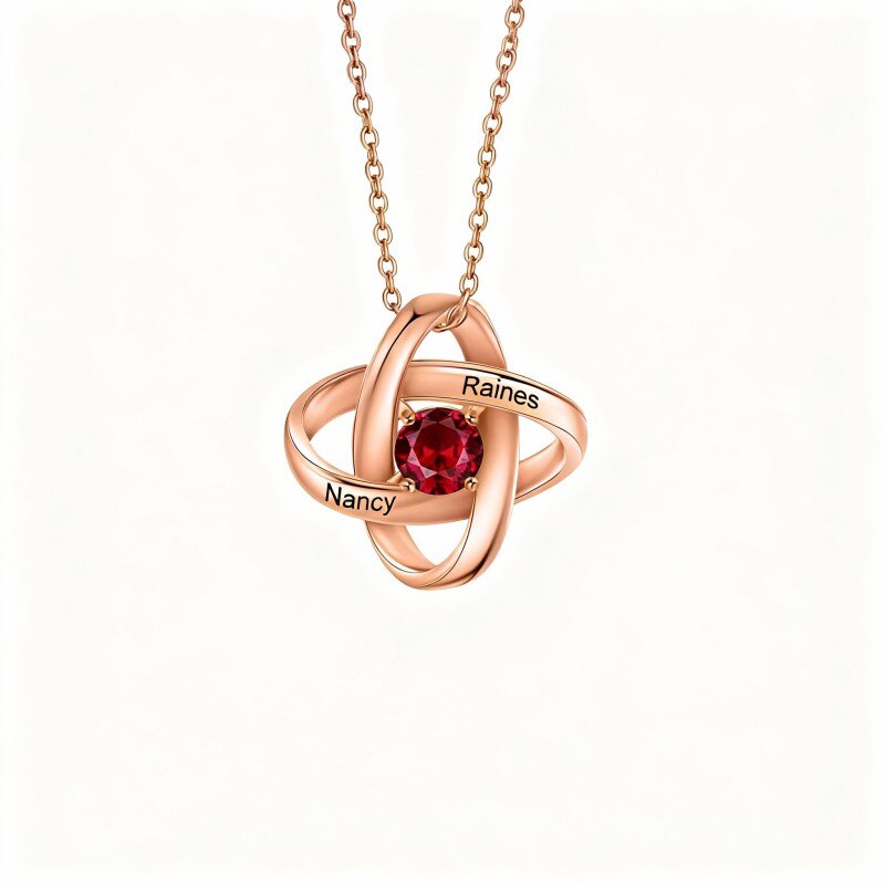 10K Rose Gold Round Cut Cubic Zirconia Celtic Knot Pendant Necklace-1