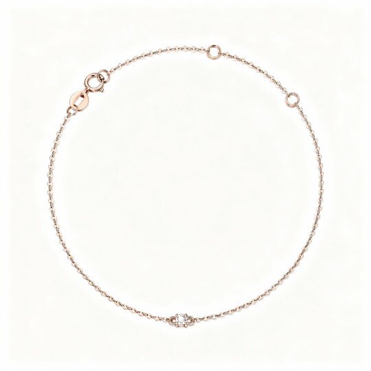 10K Rose Gold Round Cut Cubic Zirconia Chain Bracelet