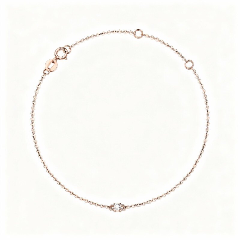 10Kローズゴールドラウンドカットキュービックジルコニアチェーンブレスレット-1