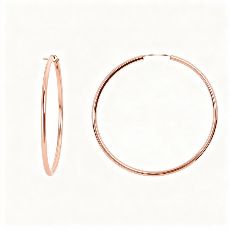 10K Rose Gold Round Cut Circle Hoop Earrings-1