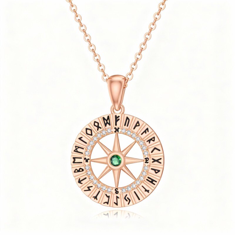 10K Rose Gold Round Cut Cubic Zirconia Compass Pendant Necklace-1