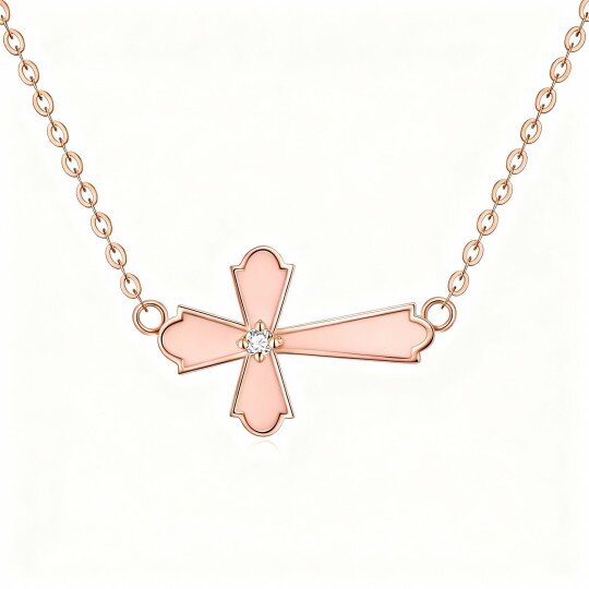 Halskette mit rundem Kreuzanhänger aus 10-karätigem Roségold