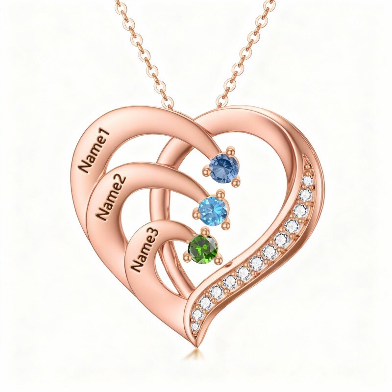 Collar con colgante de corazón de oro rosa de 18 quilates, cristal de talla redonda y circonita cúbica-1