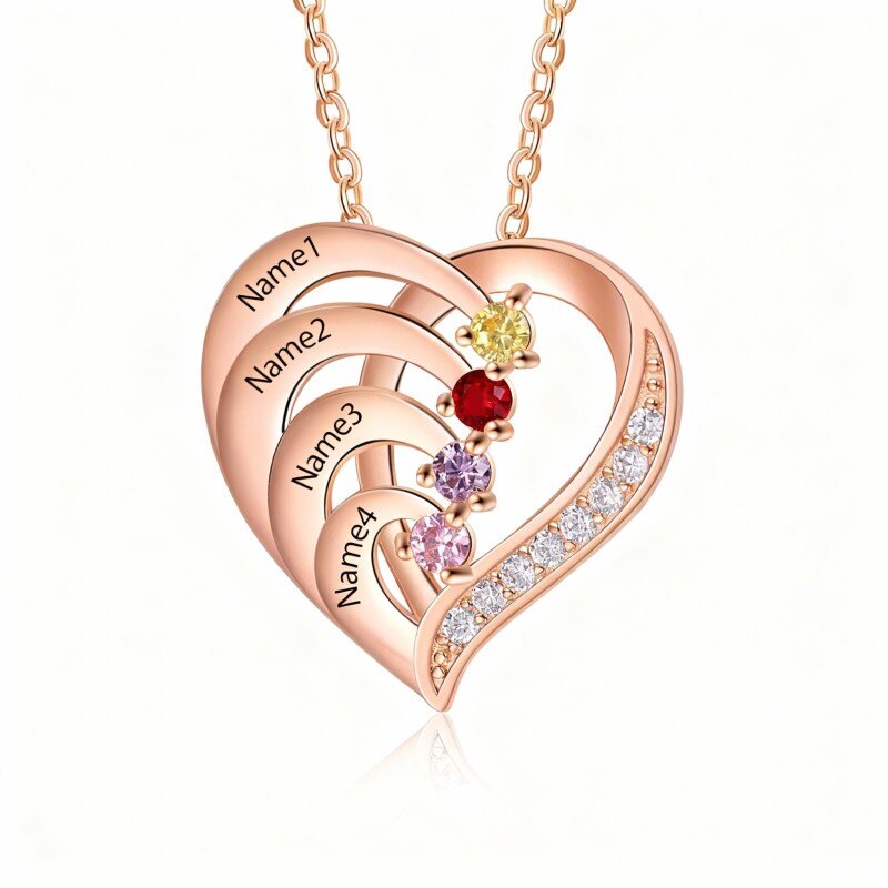 قلادة من الذهب الوردي عيار 10 قيراط مرصعة بكريستال دائري الشكل محفور حسب الطلب-1