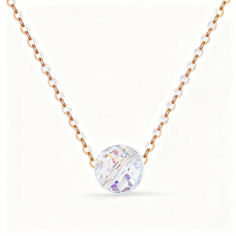 Collar con colgante esférico de cristal de talla redonda en oro rosa de 14 quilates-1