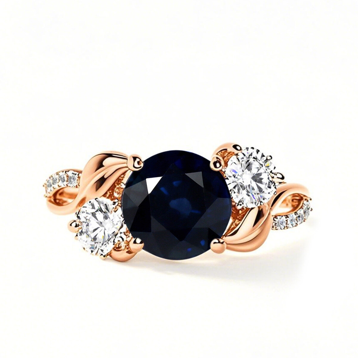 Anillo de compromiso personalizado de oro rosa de 18 quilates con corte redondo y piedras preciosas-1