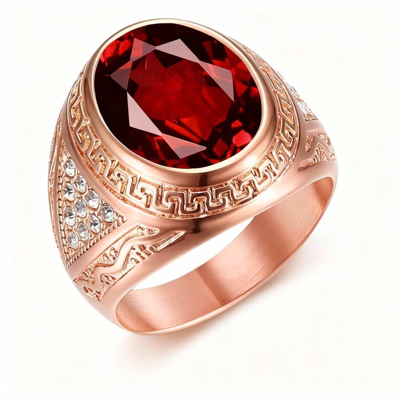 Anillo personalizado de oro rosa de 18 quilates con corte redondo para hombre-1