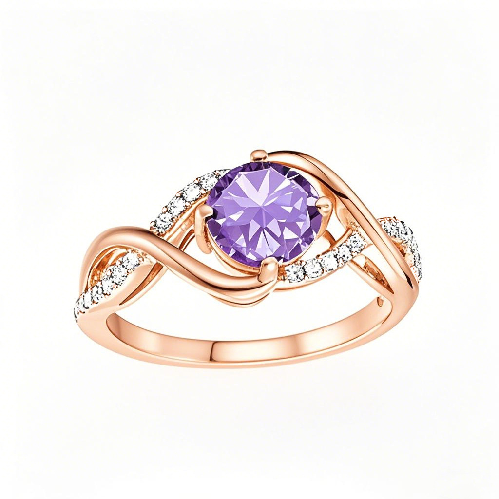 Aliança de casamento personalizada em ouro rosa 10K com corte redondo e amor eterno para mulheres-1