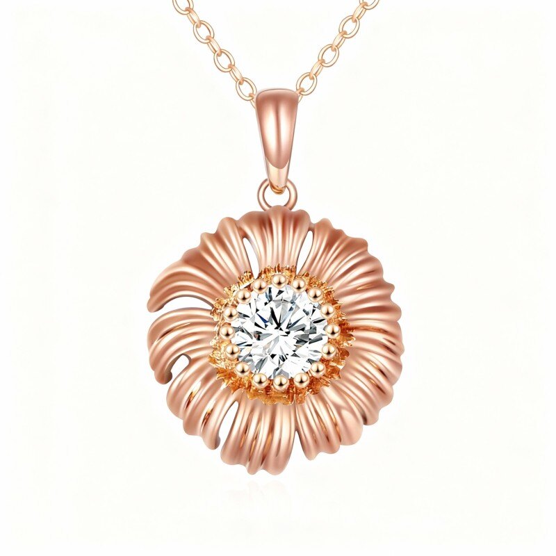 Collar con colgante de margarita de circonita cúbica de corte redondo en oro rosa de 18 quilates-1
