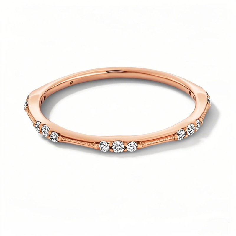 10K Rose Gold Round Cut Diamond Custom Personalized Engraving & Wedding Ring I Color I2 Clarity 3EX IGI Certified-14