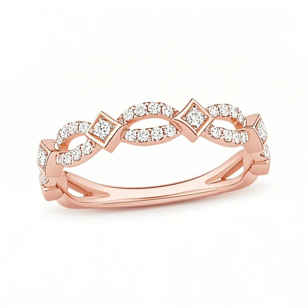 14K Rose Gold Round Cut Diamond Custom Stackable Ring I Color I2 Clarity 3EX IGI Certified-1