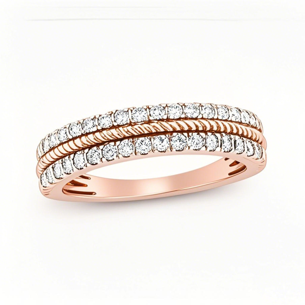 10K Rose Gold Round Cut Diamond Custom Stackable Ring I Color I2 Clarity 3EX IGI Certified-1