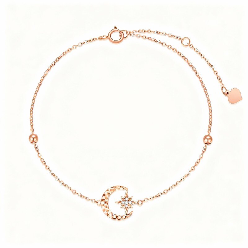 خلخال من الذهب الوردي عيار 18 قيراطًا مرصع بالألماس على شكل قمر ونجمة بطبقة واحدة-1